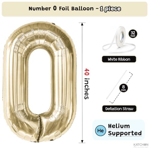 Image of KatchOn, Number 0 Balloon, 40 Inch Champagne Gold Foil Number Balloon