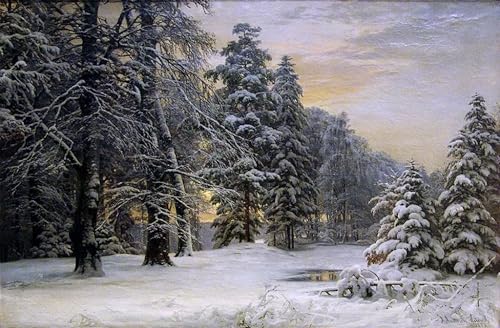 Tableau toile haute définition avec vue de paysage d'hiver au matin pour salon
