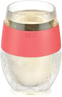 HOST Wine Freeze Cooling Cup, Plastic Double Wall Insulated Freezable Drink Chilling Tumbler with Freezing Gel | Wine Glasses for Red and White Wine, Set of 1, 8.5 oz, Coral