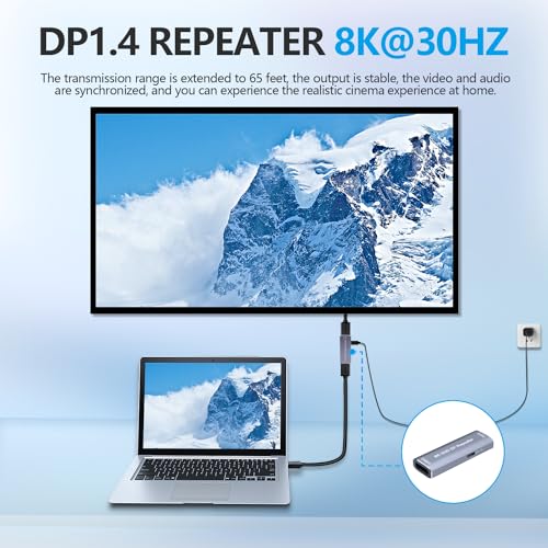 Image of 8k Displayport Repeater,Displayport Amplifier Repeater,DP Signal Booster Support Audio Formats DTS-HD /Dolby truehd /DTS /Dolby-ac3 / DSD (Gray DP 1.4)