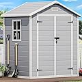 DWVO 6x4.4 FT Outdoor Resin Storage Shed with Reinforced Floor, All-Weather Bike Storage Shed with Lockable Door, Window and Vent, Waterproof Plastic Tool Storage for Garden, Backyard, Patio, Lawn