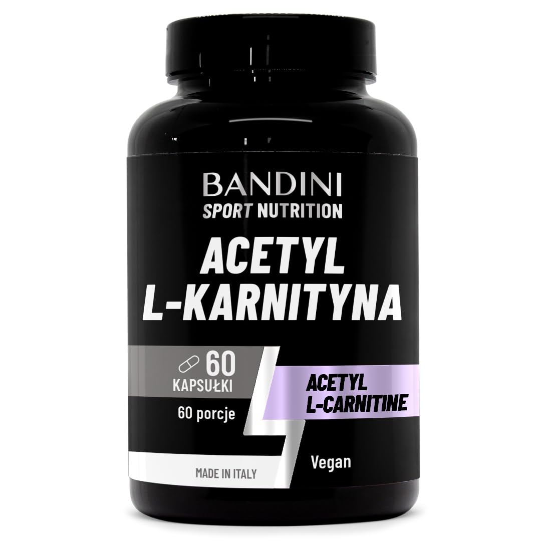 Bandini® Acetyl L-Karnityna 1000 mg – Wysoka Dawka (60 Kapsułek) Acetyl L-karnityna dla osób o wysokiej aktywności fizycznej. Produkt wegański, bez GMO, wspierający energię i regenerację.
