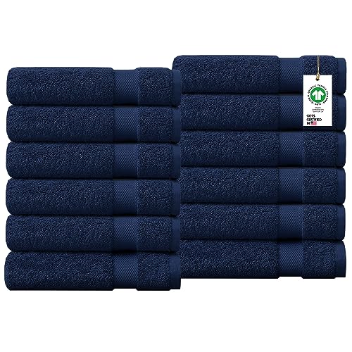 Delara 100% Organic Cotton Towels 650 GSM Plush Feather Touch Quick Dry Wash Cloth, Pack of 12 GOTS Certified, Oeko-Tex Green Certified, Organic Cotton Wash Cloth, 13"X13"