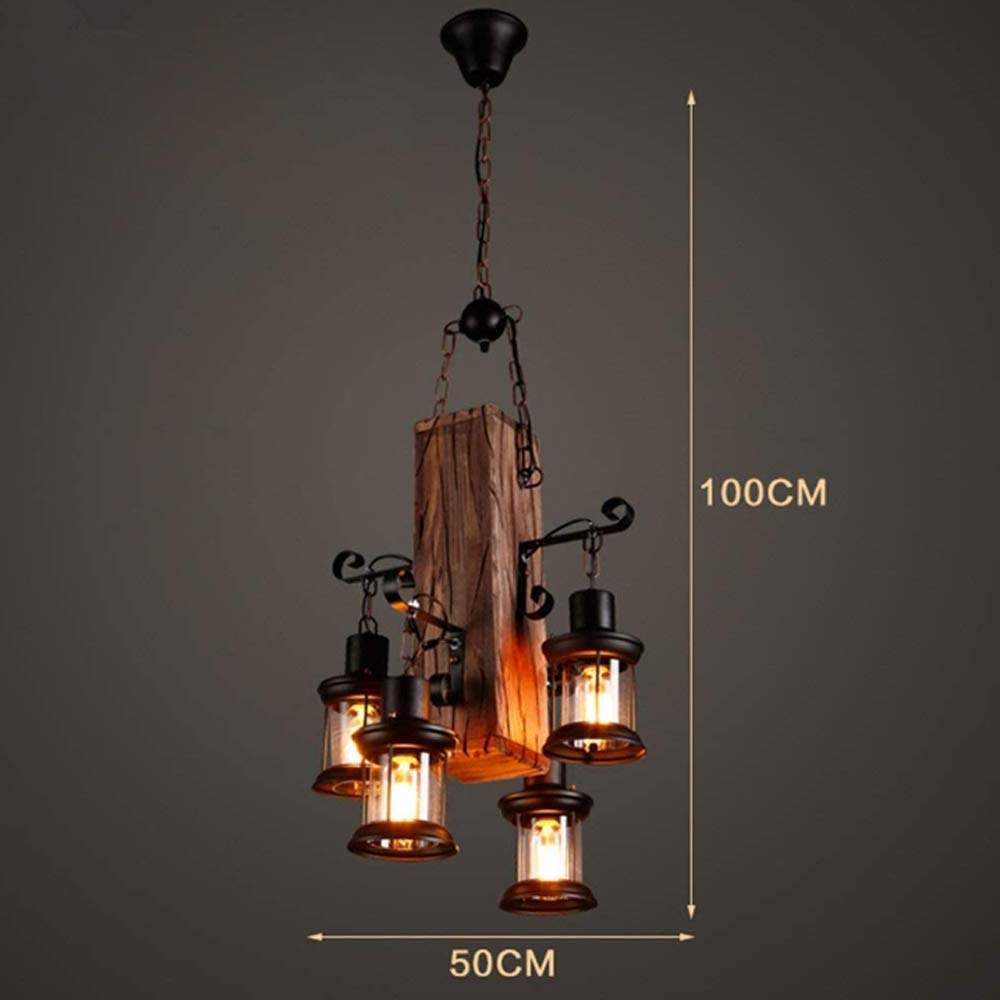 Vintage Pendellampe E27 Industrie Kronleuchter Retro Holz Pendelleuchte Antike Schwarz Eisen Glas Lampenschirm Höhenverstellbare Hängelampe Beleuchtung Loft Innen Esszimmer Wohnzimmer Deko Deckenlampe