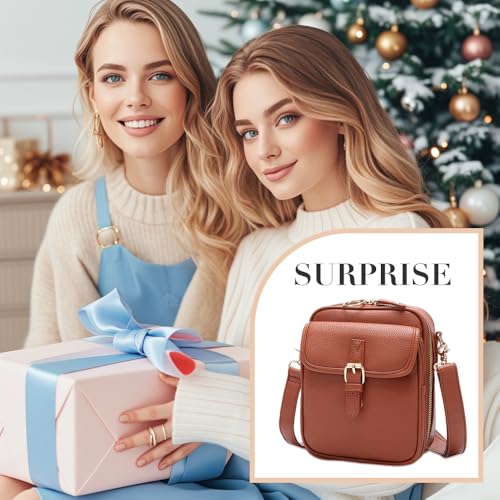 2025 Upgrade Vintage Double Layer Large Capacity Mini Messenger Bag, Leather Small Purse Crossbody Shoulder Bag for Women Men (Brown)