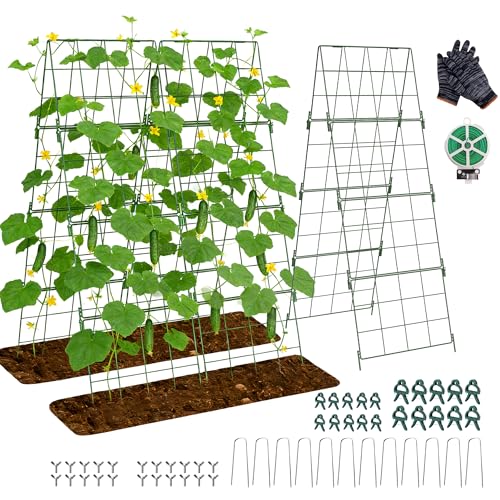2 Pack Heavy Duty Adjustable A-Frame Trellis for Climbing Plants,48"x16", Rust-Proof Metal Garden Trellis with Dense Grid, Ideal for Raised Beds, Cucumbers, Tomatoes, Beans, and Outdoor Vines (2 Pcs)