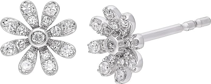 DISENO Floral Shaped Diamond Stud Earrings for Women – 10K White Gold – 1/5 Carat Natural Diamonds (F-G, SI1-SI2) – Fine Jewelry Gift for Birthdays, Weddings, Valentine's Day