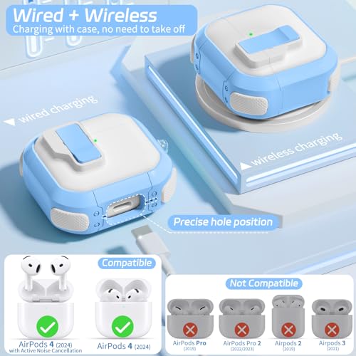 Image of Ekoonpft for AirPods 4 Case 2024, Secure Lock Design Cases for Apple AirPods Pro 4th Generation for Women Girly, Soft Cover with Cleaner,Silicone Wrist Strap,Cute Candy Keychain,Carabiner