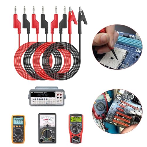 Fousenuk Krokodilklemmen Mit Kabel + Prüfsonden, Messspitzen Multimeter, Bananenstecker, Messleitung, Messleitungen, Krokodilklemme, Prüfspitzen Stecker, für Digital Multimeter Elektrische Prüfung
