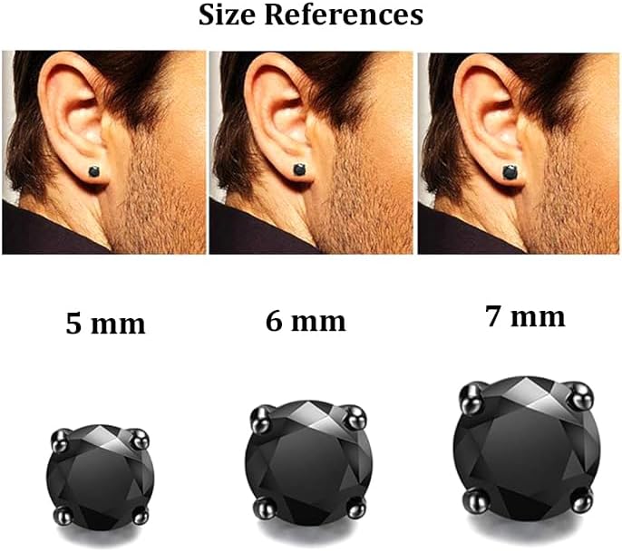 Dewberry 0.30 to 2.00 Ct Round Cut Black Diamond Stud Earrings for Women's Gift | 4 Prong Set Push Back Solitaire Stud | 14K White or Yellow Gold Plated | 925 Sterling Silver Earrings for Men's - Image 3