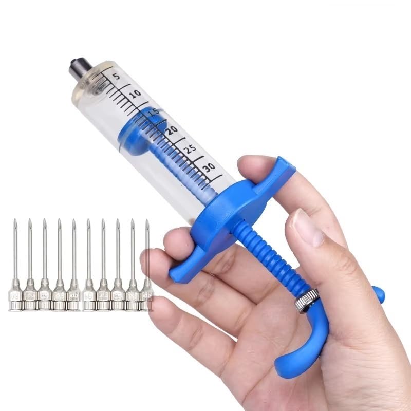 Dispositivo Veterinario per Somministrazione Siringa Veterinaria in Plastica per per Animali da 10/30/50ML con Ago per Alimentazione di Uccelli per Pollame(30ml Blue)