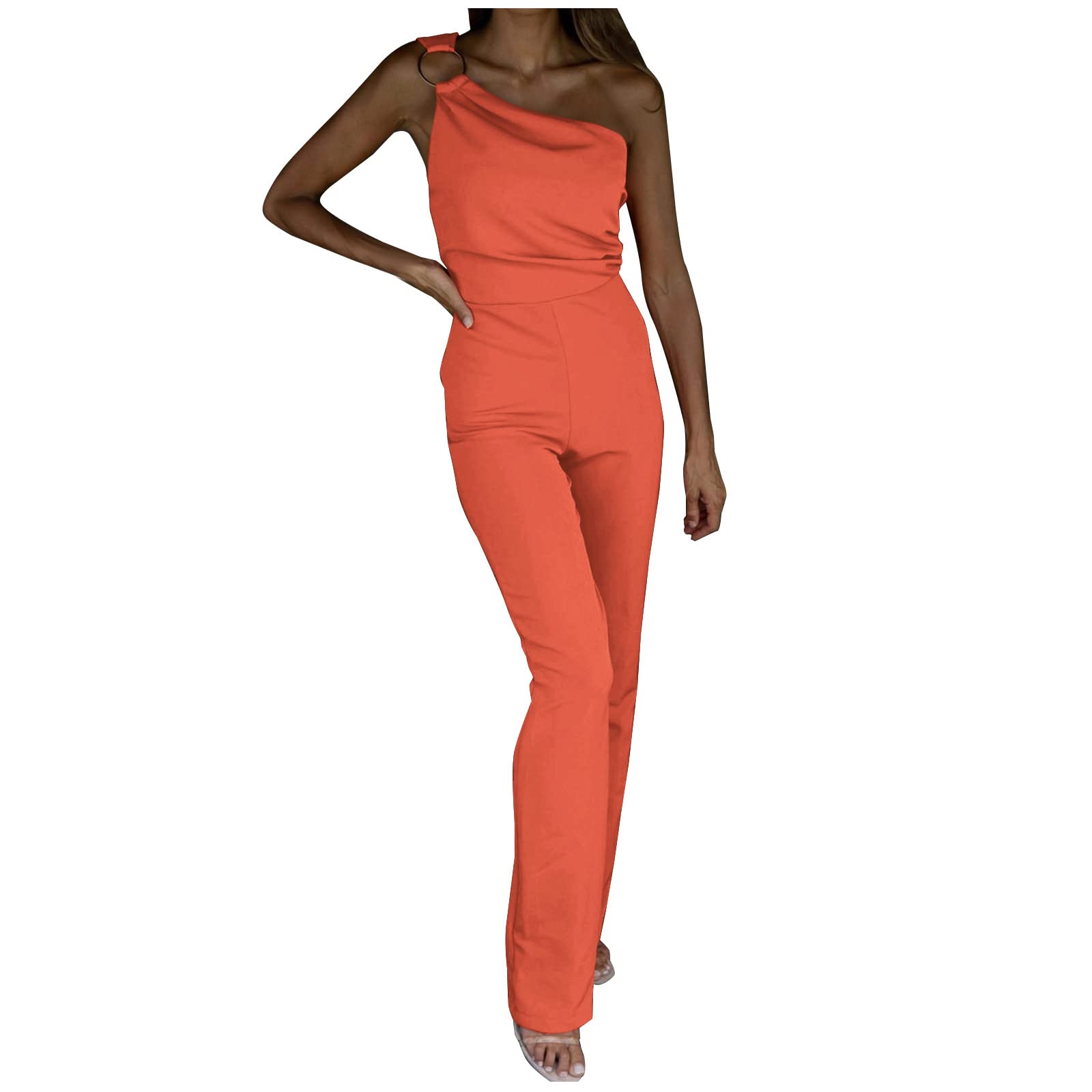 Yolimok Mono Largo Mujer Fiesta Verano de un Hombro sin Mangas Pantalones Largos Pierna Ancha Cintura Alta Causal Elegante Mono de sin Manga para Mujer Mono Peto Suelto para Mujer Elegante Monos