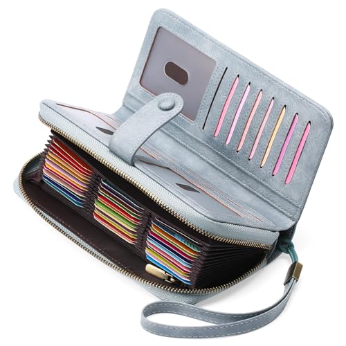 Image of GAEKEAO Wallet for Women Clutch RFID Blocking Wristlet Leather Purse Large Capacity Credit Card Holder with Grip Hand Strap