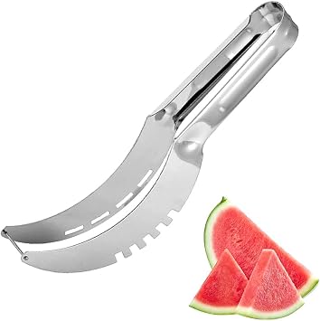 Watermelon Cutter Slicer Stainless Steel Watermelon Cube Cutter Quick Safe Watermelon Knife Fun Fruit Salad Melon Cutter Multifunction for Kitchen Gadgets Silver