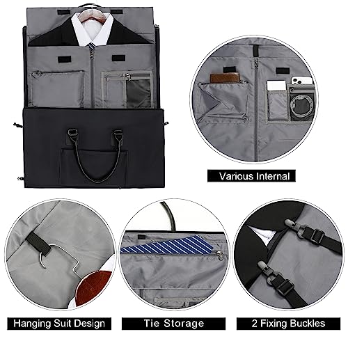 Modoker Eco-Friendly Women's Convertible Garment Bag for Travel - Waterproof Hanging to Duffel Carry On Suitcase, Airline Approved 45L Wrinkle Resistant Weekender Bag, Black - Thumbnail 3