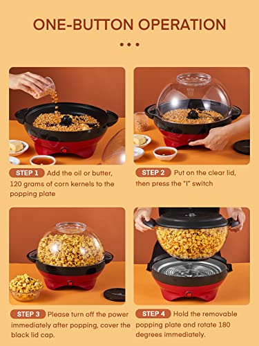Image of HOUSNAT Popcorn Machine 5L 800W Updated Popcorn Maker Home Hot Oil Non-Stick Coating Removable Heating Surface Quiet and Fast Two Measuring Cups