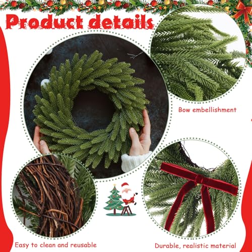 Suncalla 6 Set 12 Inches Christmas Front Door Pine Wreath with Red Bow Norfolk Pine Wreaths with Bows, Realistic Christmas Decorations for Xmas Holiday, Party, Window, Outdoor Indoor by Suncalla - Image 3