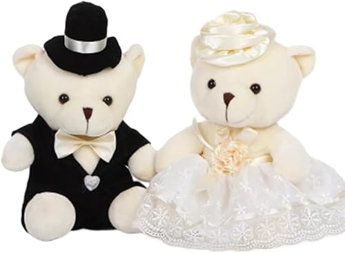 bzjqh Teddy Bear Couple Set 2pcs Cute Couple Teddy Bear Decorations, Bride Groom Wedding Decoration Set for Wedding Anniversary Party Decor -20cm