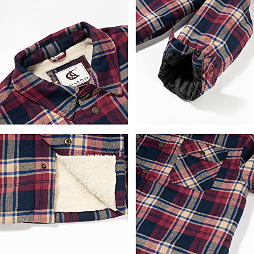 Image of COEVALS CLUB Men's Flannel Shacket Casual Button Snap Sherpa Quilted Lined Premium Jacket Shirts