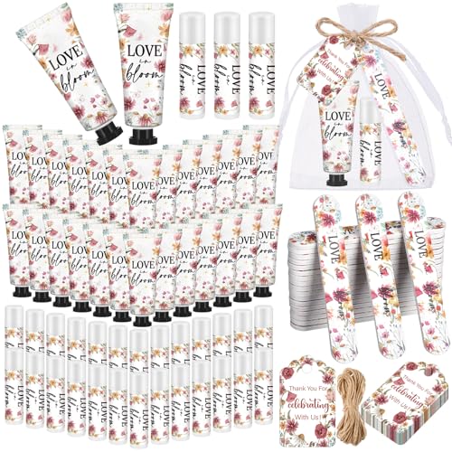 Leelosp 24 Sets Love Is in Bloom Bridal Shower Hand Cream Lip Balm Gift