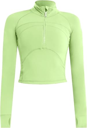 Women Athletic Jacket Quarter Zip Pullover Cropped Workout Jacket Yoga Running Gym Shirt