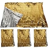 PRETYZOOM Manta Térmica de Emergencia 83 X 63 Pulgadas Pack 4 Unidades Reutilizable Aluminio Reflectante Dorado y Plateado Resistente al Viento y Rayos UV para Camping y Supervivencia