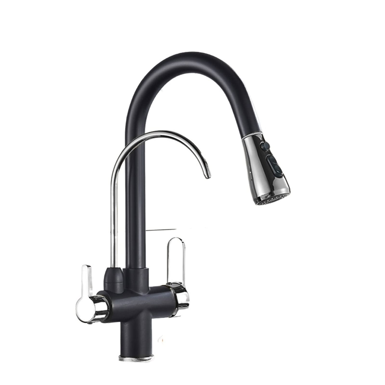 Filtre à eau à trois voies intégré sur robinet de cuisine chaud et froid noir et doré