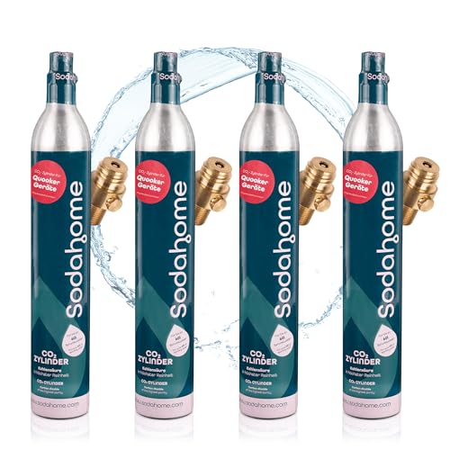 Sodahome 4x CO2 Zylinder für 60L Sprudelwasser - Kompatibel mit allen Quooker Geräten - Kohlensäure Zylinder zum Einschrauben für Sprudelwasser - geprüft & abgefüllt in Deutschland (4er Set)