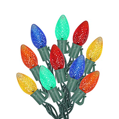 MAXINDA [Commercial Grade] Outdoor Colored Led Christmas Lights,13 Ft 25 C7 Bulb,Indoor Decorative Xmas Tree Lights,Wedding Party Garden Holiday Halloween Festive Mood Lighting to Bright Your Home Up