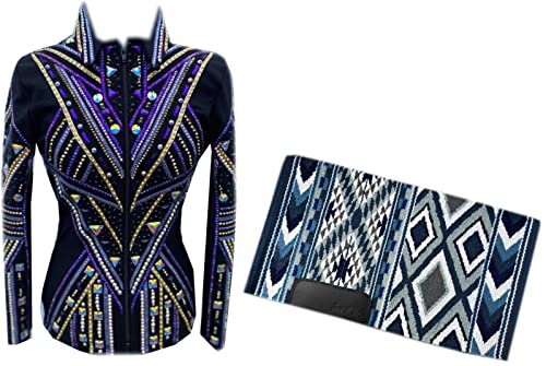 SHOWMEN CRAFT Western Showmanship Pleasure Horsemanship - Chaqueta formal de equitación para mujer con almohadilla de exhibición, Azul, L