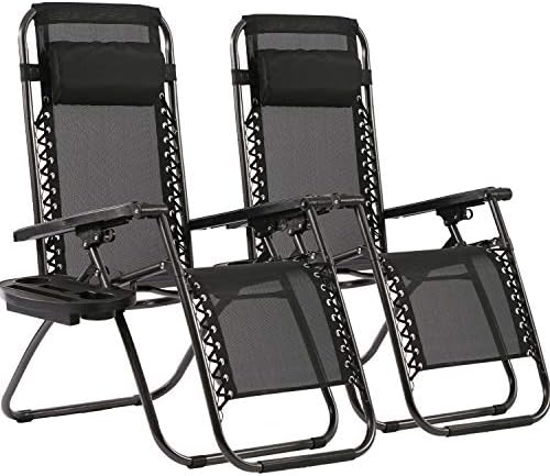 Zero Gravity Chairs Patio Chairs Lawn Lounge Chair Patio Set of 2 with Pillow and Cup Holder Patio Furniture Outdoor Adjustable Dining Reclining Folding Chairs for Deck Patio Beach Yard