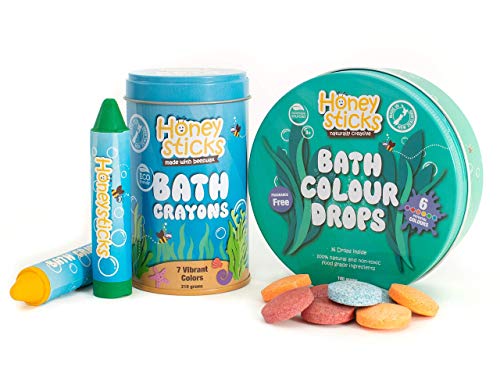 Honeysticks Bath Pack - Bath Color Tablets & Bath Crayons for Kids - Made with Natural & Food Grade Ingredients - Fragrance Free and Non Irritating - Washable & Easy Clean Up