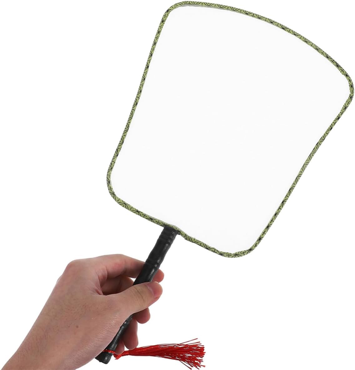 Uonlytech 3pcs White Handheld Fans for Painting and DIY Crafting, Banana Leaf Style Silk Cloth and Wood Material, Smooth Texture, for Church, Party, and Family Activities
