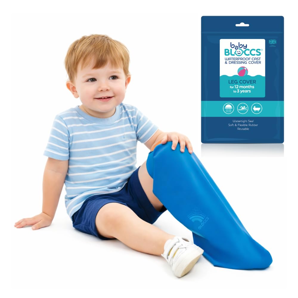 Bloccs Wasserdichtes Bein-Gips-Pflegeset für Kinder (XS) + ItchFlex Gipskratzer – Schutz beim Schwimmen & Duschen
