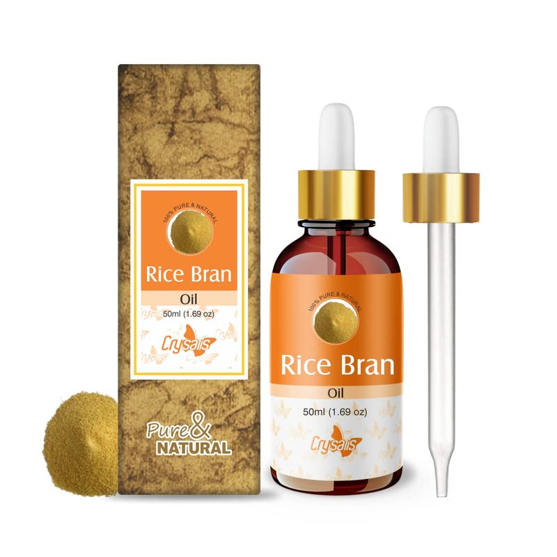 Image of Crysalis Rice Bran (Oryza Sativa L.) Oil |100% Pure & Natural Undiluted Carrier Oil Organic Standard | For Face, Skin, Hair Moisturizer, Soap Making | Aromatherapy Oil | 50ML With Dropper