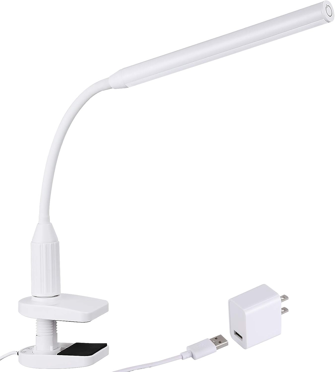 TORCHSTAR Dimmable LED Desk Lamp, 26 LEDs Flexible Study Clamp Table Lamp, Memory Function, Eye-Care, Touch Control, 5W, USB Powered, ETL-Listed Power Adapter, for Bedroom Office Reading Work, White