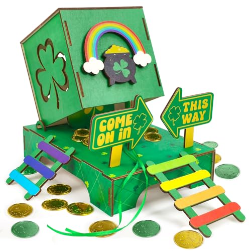 Asekonc St Patricks Day Leprechaun Trap Kit for DIY St. Patricks Day Wood Craft Leprechaun Kit to Make A Trap to Catch A Leprechaun, St Patricks Day Decorations Toys Gifts