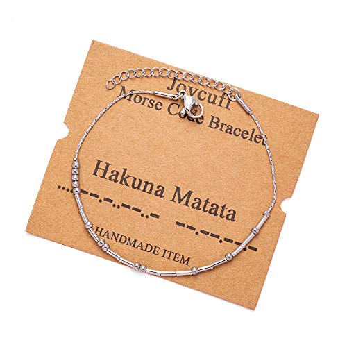 Image of JoycuFF Inspirational Morse Code Bracelets for Women Silver Beads Jewelry Encouragement Mantra Gifts for Her