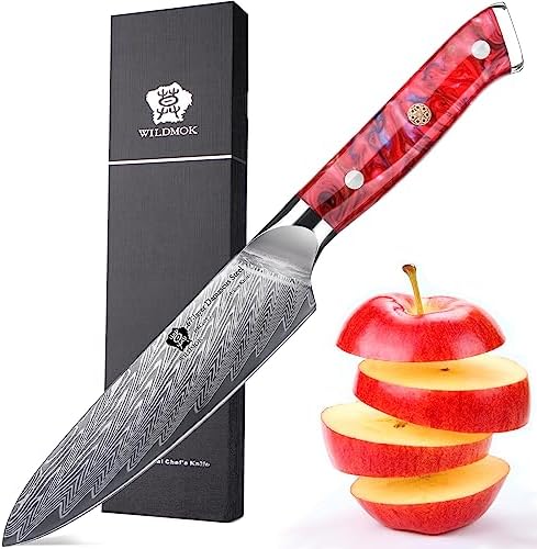 WILDMOK Kitchen Utility Knife, 5 Inch Damascus Steel Utility Knife Super Sharp Ultimate All-Purpose Knife for Slicing, Kitchen Utility Knife for Slicing, Mincing, Chopping