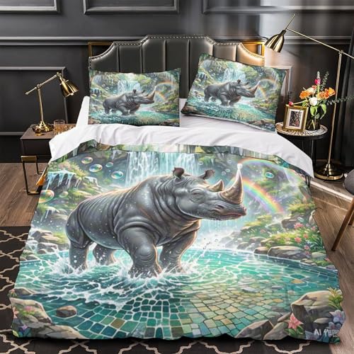 Housse de couette rhinocéros avec fermeture éclair lit double