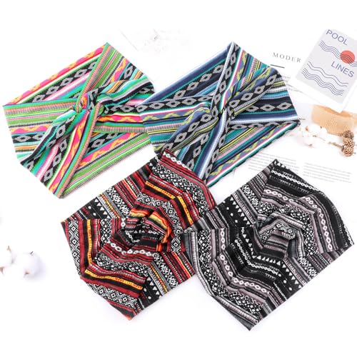 Image of DRESHOW 4 Pack Turban Headbands for Women Wide Vintage Head Wraps Knotted Cute Hair Band Accessories