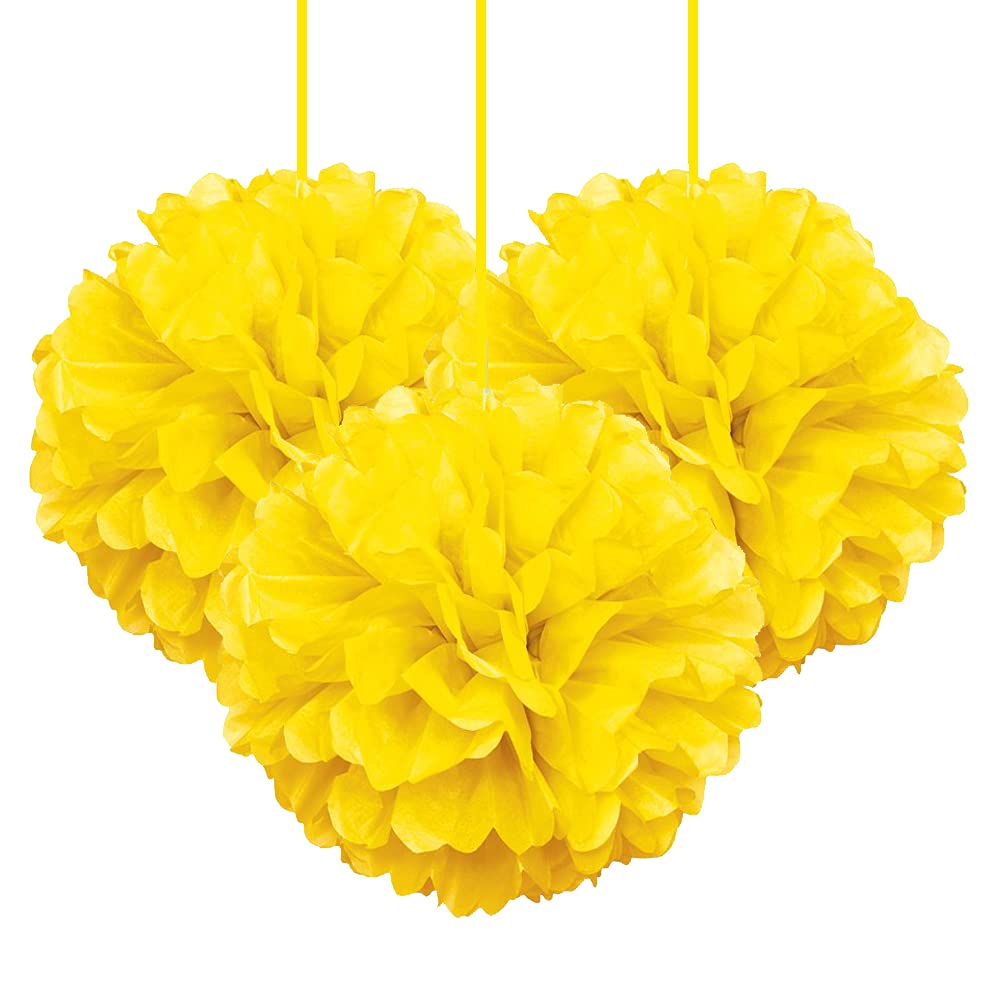 Pop the Party Yellow Pom Pom for Decoration Set of 3 (Yellow)