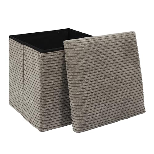 HOME DECO FACTORY - Coffre Pouf Pliable Cotele Scott Taupe - Mobilier Multifonction - Assise Confortable - Banc Pliable Pratique - 38x38x38 cm - Hauteur Assise...