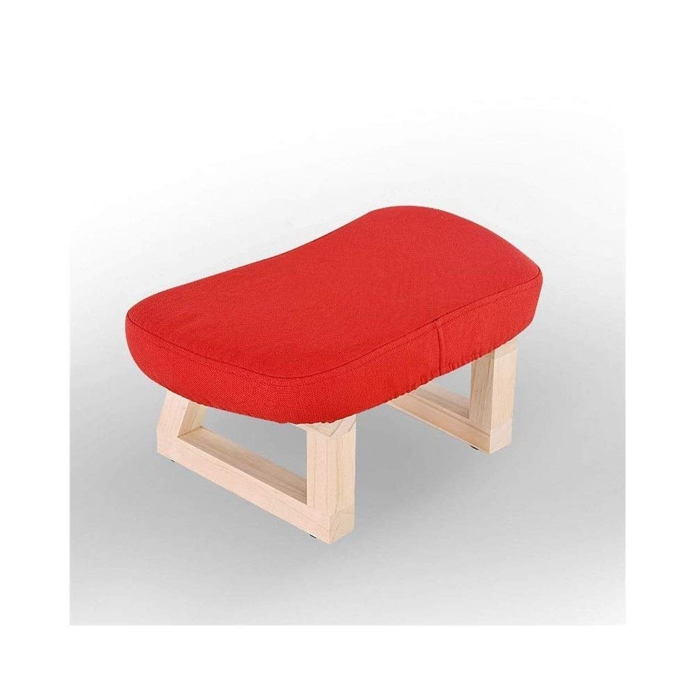 Repose-Pieds en Bois Massif et Tabouret de Salon Rouge