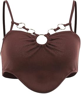 AYAZER Chaleco De Color Sólido Verano Sexy Hombro Fino Tirante Ombligo Expuesto Versátil Espalda Hermosa Top Delgado Mujer-Marrón-M
