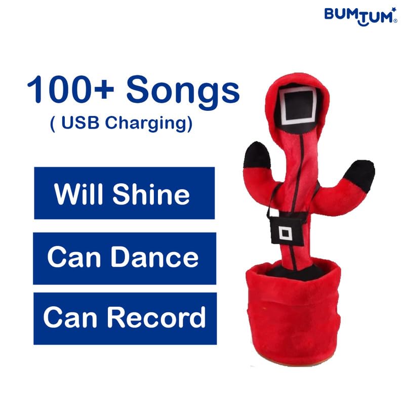 Image of BUMTUM Dancing Singing Squid Game Theme Character Toy, Wriggle & Singing for Babies & Kids, Plush Musical Electronic Toys, Voice Recording Repeats(Red)