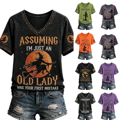Halloween Shirts for Women V Neck Short Sleeve Graphic Goth Trendy Shirt - image 1