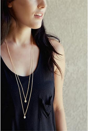 Artmiss Long Layered Necklace Delicate Coin Pearl Pendant Necklace Gold Chain Jewelry for Women
