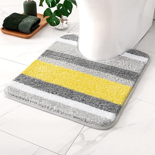 MIULEE Bath Mats Extra Soft Non Slip Absorbent Shower Mat Bathroom Rug Door Mat Inside Kitchen Rugs Carpet Washable for Bedroom Kitchen Entrance 20x20 Inch 50x50cm Yellow and Grey