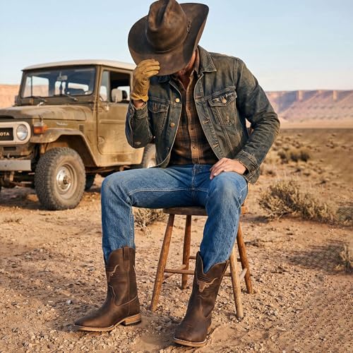 Image of Winbird Cowboy Boots For Men Wide Square Toe Western Slip Resist Mens Boots | Vegan /Genuine Leather Retro Country Patriot Pull On Chunky Heel Boots for Spring Fall, Botas Vaqueras Para Hombre